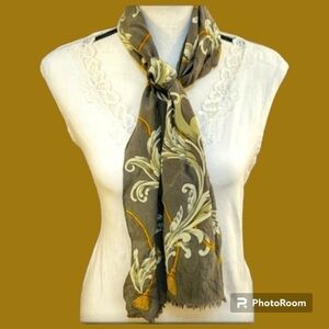 VTG CASCA Romantic Sage Baroque Floral Rope Silk Scarf